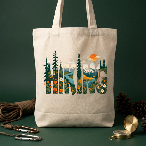 Vintage Outdoor Hiking Landscape Lettering Canvas Tote Bag