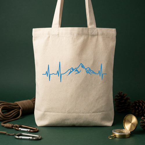 Mountain Heartbeat Pulse Line Canvas Tote Bag