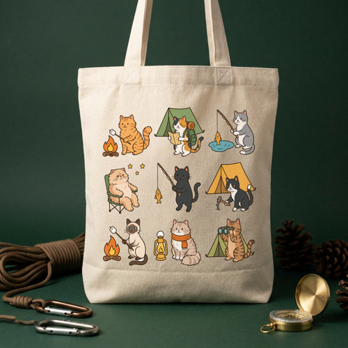 Camping Cats Activity Icons Two-Tone Canvas Tote Bag
