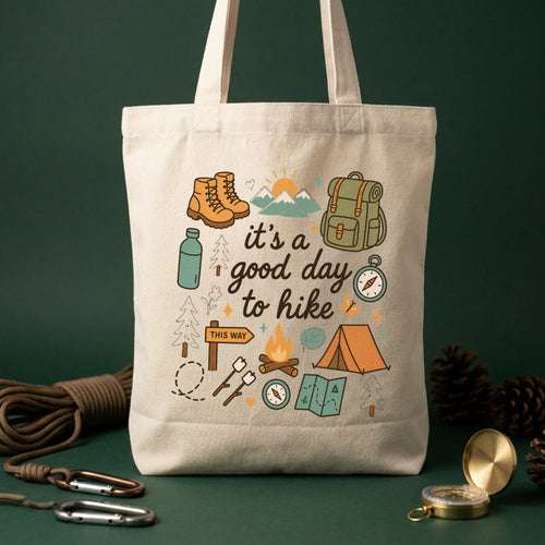 Hiking And Camping Illustration Heavy Duty Canvas Tote Bag