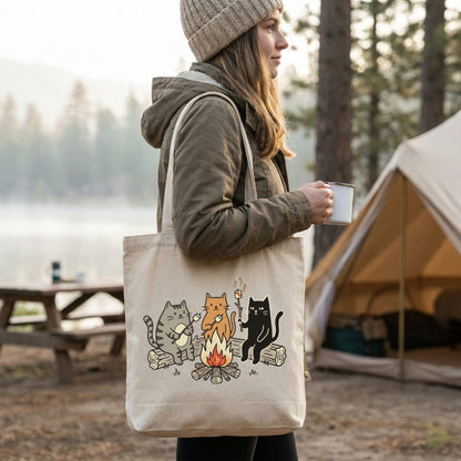 「Camping Cats」バイカラー キャンバストート - 猫柄 かわいい トート | CAMPMODE