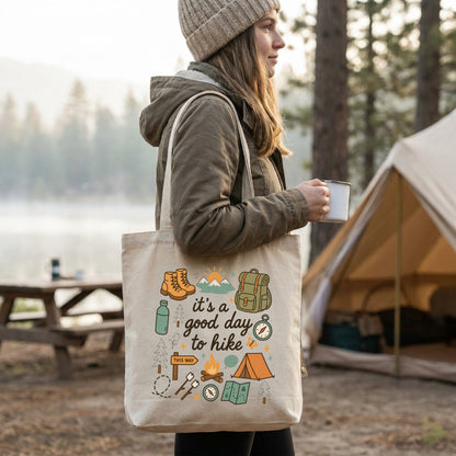 「it's a good day to hike」レトロハイキング キャンバストートバッグ | CAMPMODE