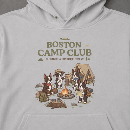 Boston Terrier Camp Club Campfire Coffee Hoodie