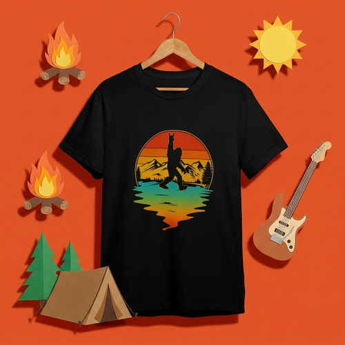 Bigfoot Sunset Funny Camping T-Shirt