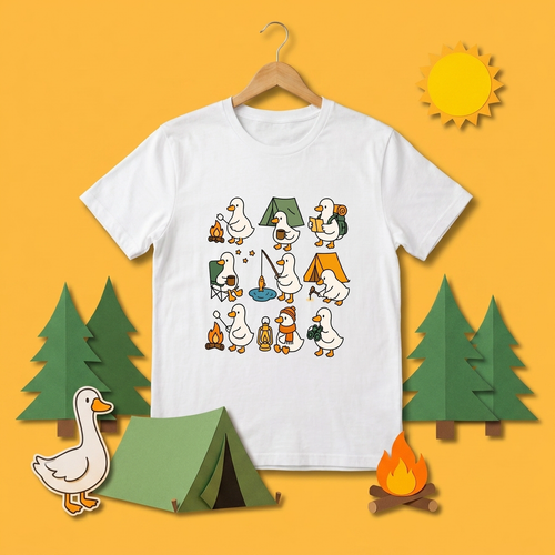 Cute Goose Camping Graphic T-Shirt