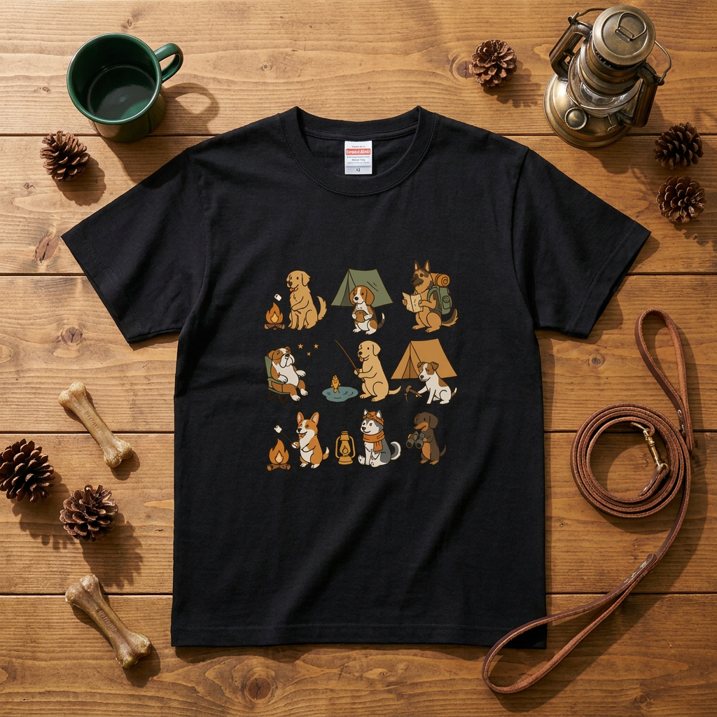 キャンプ 犬 Tシャツ 可愛い 犬 キャンプライフ アウトドア 半袖 ユニセックス ギフト
