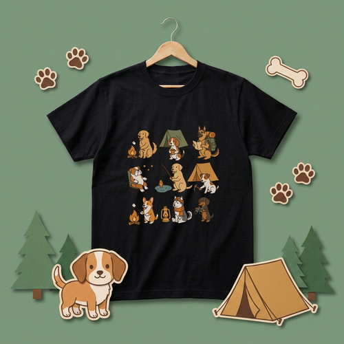 Cute Dog Camping Hiking Graphic T-Shirt