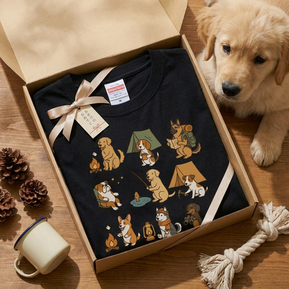 キャンプ 犬 Tシャツ 可愛い 犬 キャンプライフ アウトドア 半袖 ユニセックス ギフト