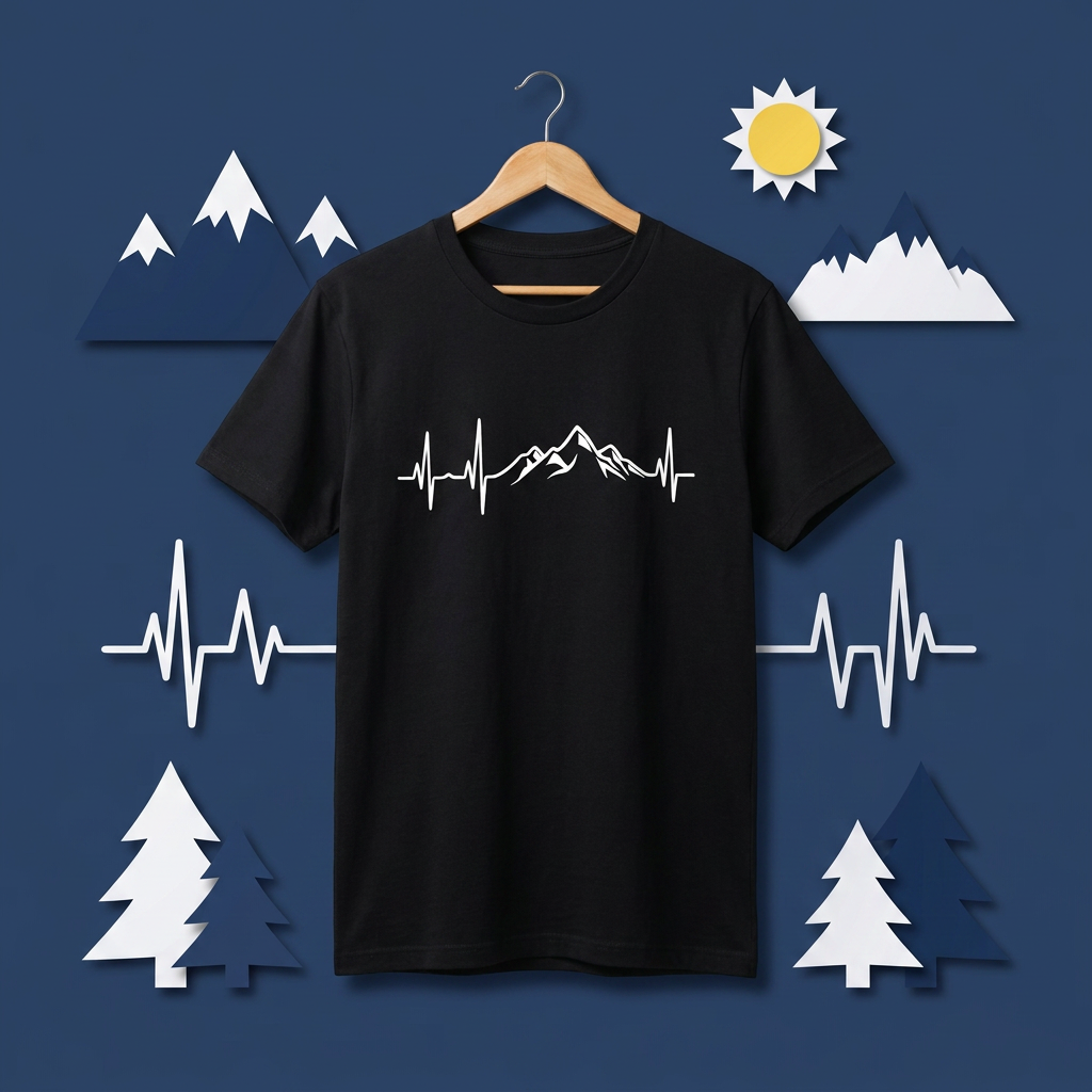 ミニマリスト 山の脈拍（パルス）Tシャツ - アウトドア ハイキング 登山家 バックパッカー 半袖