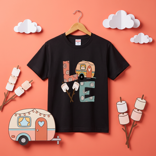 Love Camping Retro Camper Van Marshmallow T-Shirt