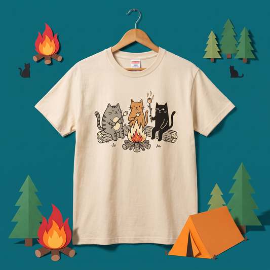 Three Cats Campfire Marshmallow Graphic T-Shirt