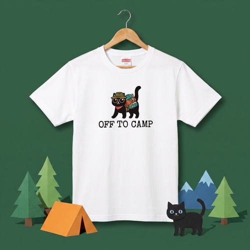 Off To Camp Backpack Cat Graphic T-Shirt