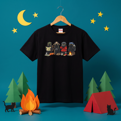 Camping Black Cats Campfire Marshmallow T-Shirt