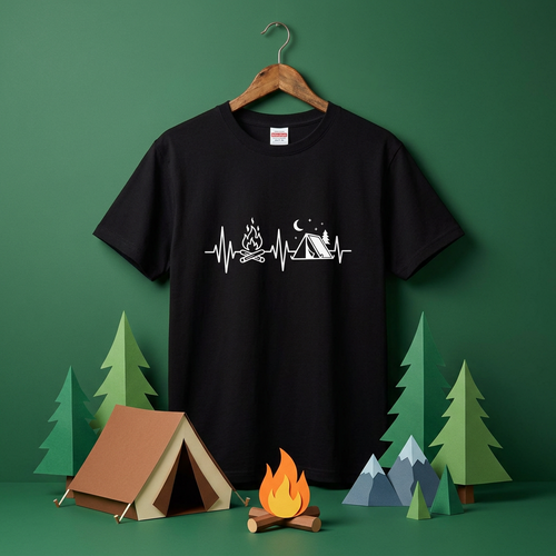 Camping Heartbeat Tent And Campfire T-Shirt