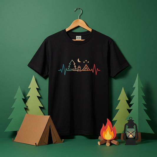 Camping Heartbeat Pulse Line Minimalist T-Shirt
