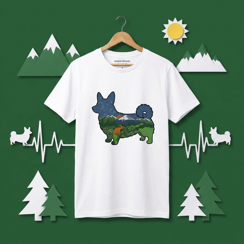 Mount Fuji Forest Corgi Japanese Art Graphic T-Shirt