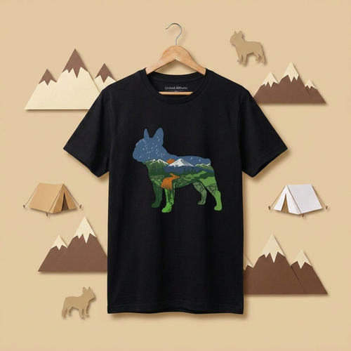French Bulldog Nature Landscape Double Exposure T-Shirt