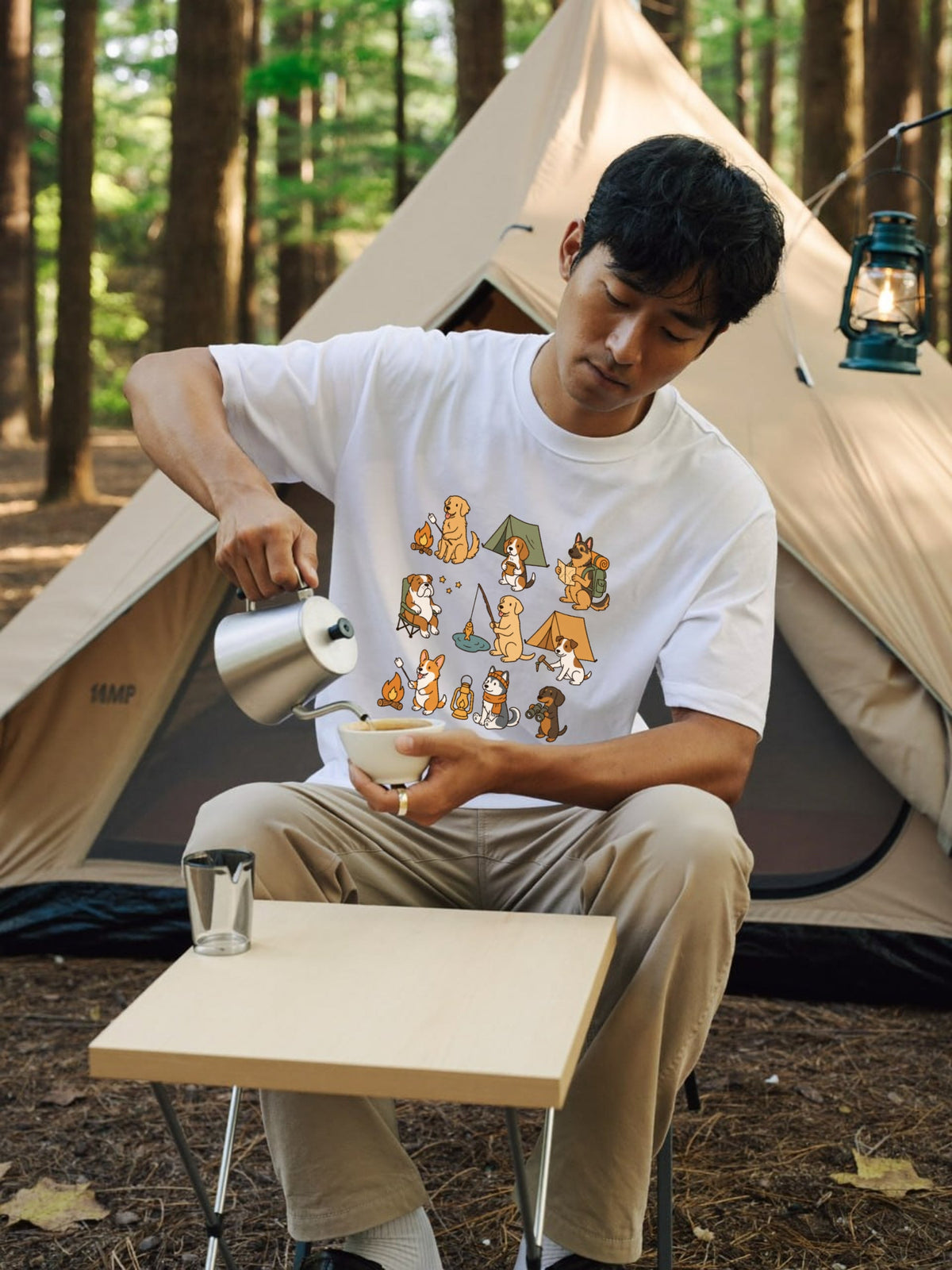 かわいい犬のキャンプTシャツ, 自然愛好家へのハイキング犬ギフト