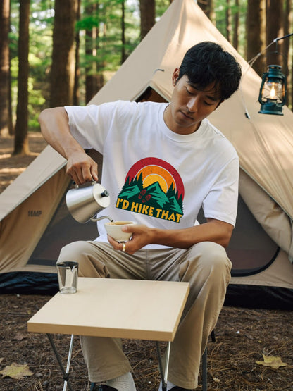 「I'd hike that」ハイキング Tシャツ - レトロ サンセット（夕日）グラフィックTシャツ 登山 キャンプ 服